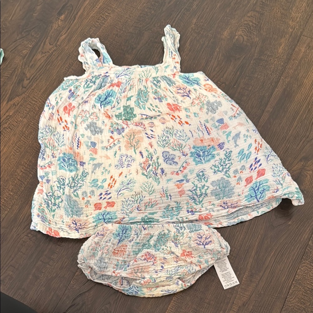 Girls Angel Dear Muslin Sea World Baby Dress with Bloomers 18-24M